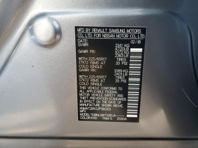 Nissan Rogue S 2018 Charcoal 2.5L
