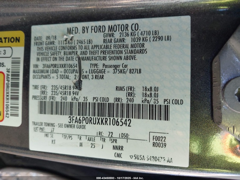 Ford Fusion Hybrid Titanium 2019 Gray 2.0L