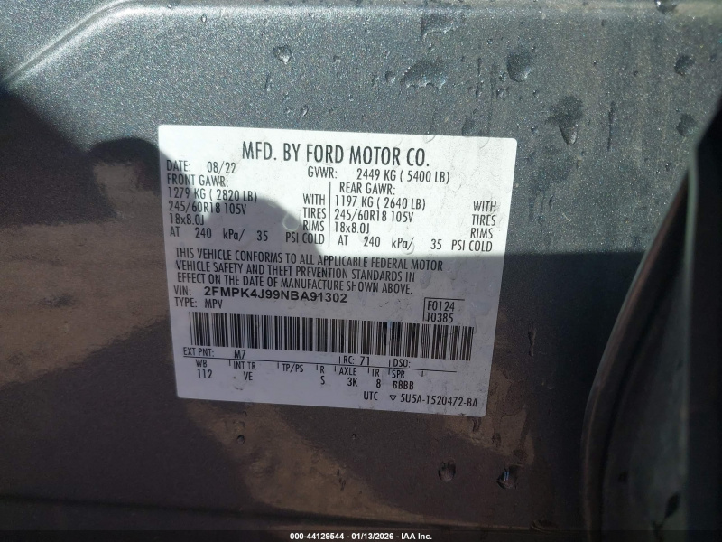 Ford Edge Sel 2022 Gray 2.0L