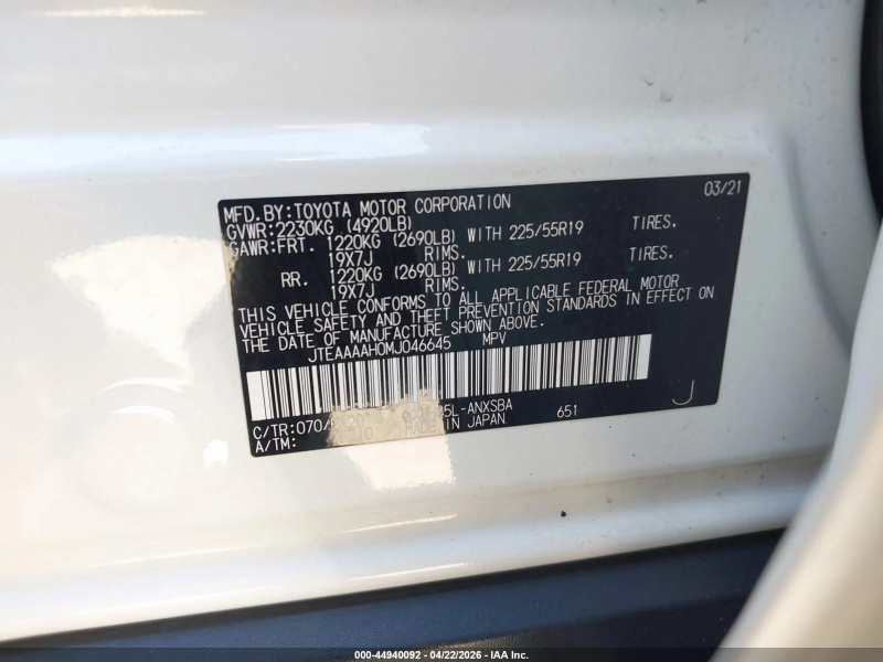 Toyota Venza Limited 2021 White 2.5L