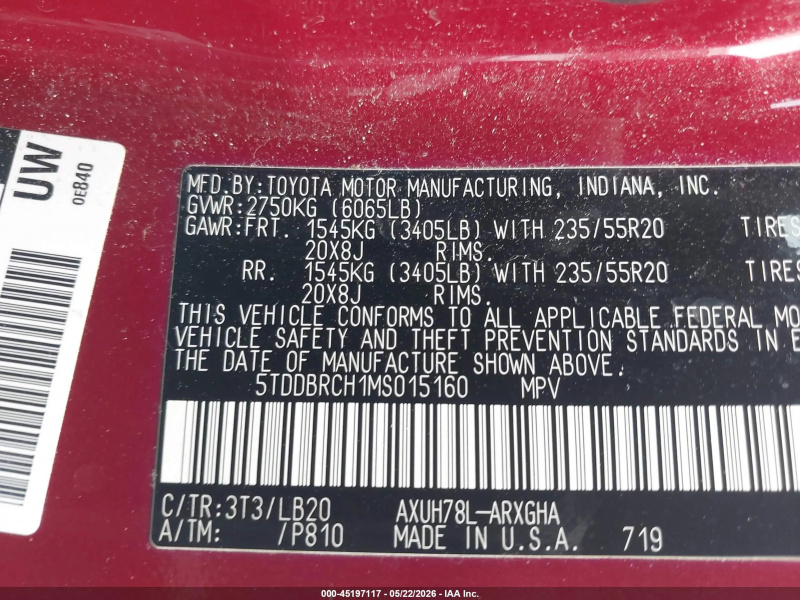 Toyota Highlander Hybrid Limited 2021 Maroon 2.5L