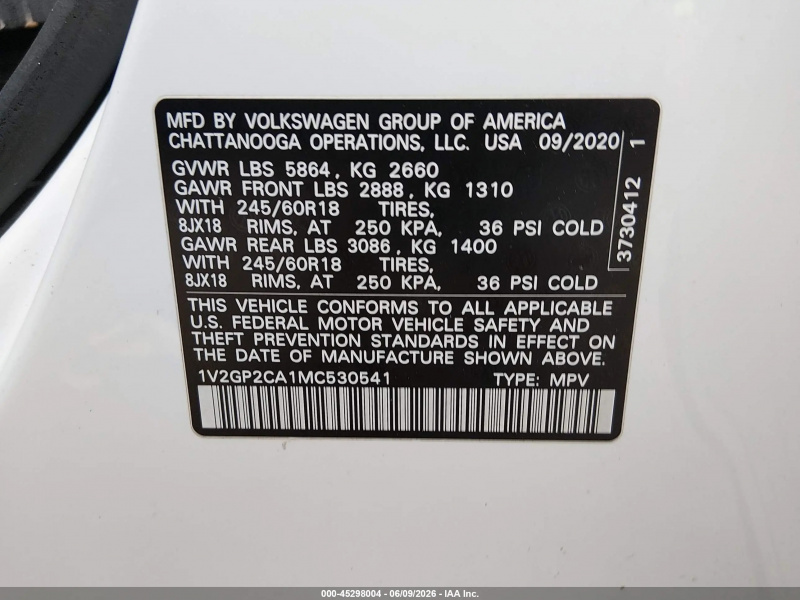 Volkswagen Atlas 2.0T S 2021 White 2.0L