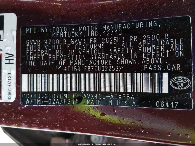 Toyota Avalon Hybrid Limited 2014 Maroon 2.5L