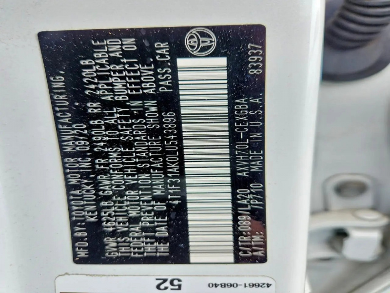 Toyota Camry Xle 2020 White 2.5L