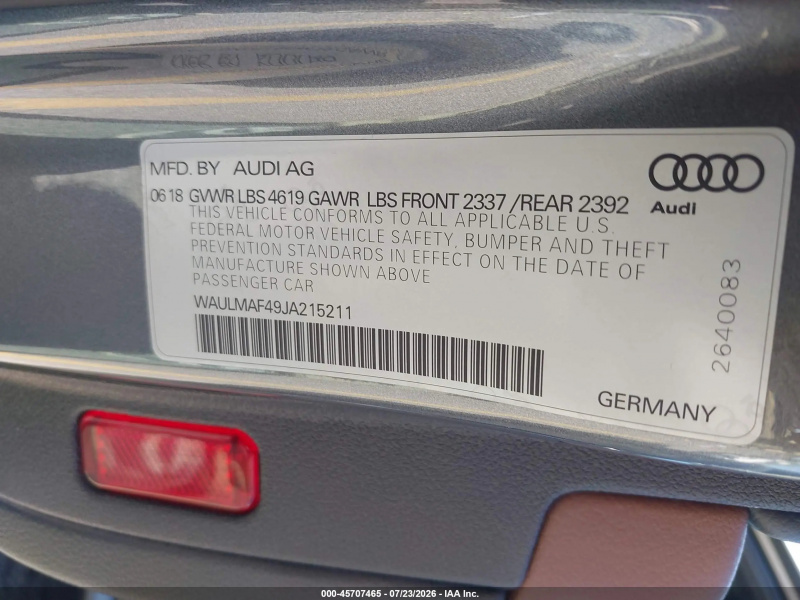 Audi A4 2.0T Tech Ultra Premium/2.0T Ultra Premium 2018 Gray 2.0L