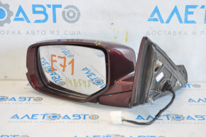 Зеркало боковое левое Honda Accord 13-15 6 пинов, поворотник, бордовое, трещина корпуса