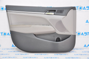 Обшивка двери карточка передняя левая Hyundai Elantra AD 17-20 кожа серая, затерта