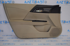 Обшивка двери карточка передняя левая Honda Accord 13-17 кожа беж топляк