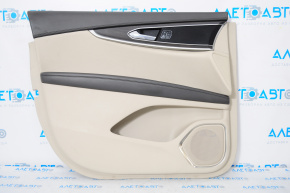 Обшивка двери карточка передняя левая Lincoln MKX 16- кожа, бежевая, коричневый подлокотник, вставка под дерево