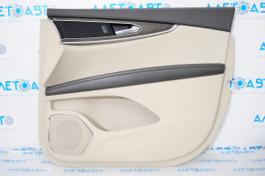 Обшивка двери карточка передняя правая Lincoln MKX 16- кожа, бежевая, коричневый подлокотник, вставка под дерево