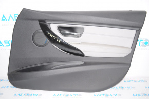 Обшивка дверей картка перед прав BMW 3 F30 12-19 черн з сіркою вставкою, шкіра, підсвічування