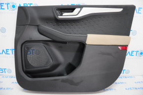 Обшивка двери карточка передняя правая Ford Escape MK4 20-22 черная с бежевым, потерта
