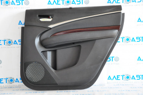 Обшивка дверей картка зад прав Acura MDX 14-16 чорна з чорною вставкою шкіра, підлокітник шкіра, молдинг під дерево глянець, шторка