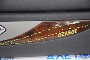 Обшивка дверей картка передня ліва Lincoln MKZ 13-16 чорна шкіра, підлокітник шкіра, вставка дерево глянець, тріщини на накладці
