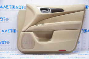 Обшивка двери карточка передняя правая Nissan Pathfinder 13-20 кожа беж, царап на коже, под химчист