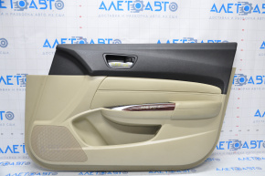 Обшивка двери карточка передняя правая Acura TLX 15-17 кожа беж, дефект накладки