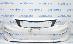 Бампер передний голый Kia Optima 16-18 дорест белый, сломаны крепления, царапины, крашенный, не оригинал