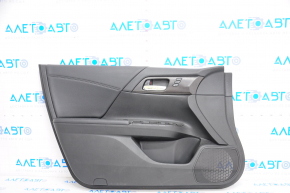 Обшивка двери карточка передняя левая Honda Accord 13-17 кожа черн, с памятью сидений, накладка под дерево
