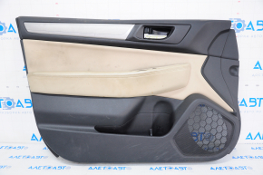 Обшивка двери карточка передняя левая Subaru Legacy 15-19 кожа, бежевая, серая вставка, под чистку