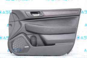 Обшивка двери карточка передняя правая Subaru Outback 15-19 черная, кожа, вставка под дерево, царапины