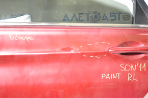 Дверь в сборе задняя левая Hyundai Sonata 11-15 красный T4, крашеная, мятая