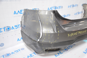 Бампер задний голый Nissan Rogue 14-16 графит замята левая часть, нет фрагмента, надрывы, сломаны крепления, царапины