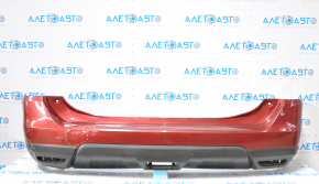 Бампер задний голый Nissan Rogue 14-16 красный замят слева, надрывы, оторвана часть крепления, царапины