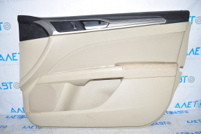 Обшивка двери карточка передняя правая Ford Fusion mk5 17-20 тряпка, беж, под чистку