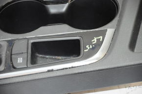 Накладка на центральну консоль підсклянник Hyundai Sonata 15-17 сіра, поліз хром
