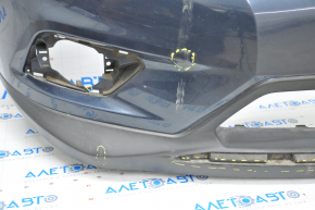 Бампер передний голый Nissan Rogue 14-16 синий надрывы креплений, надрывы, вмятины, царапины