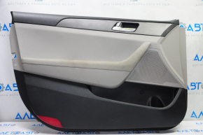 Обшивка двери карточка передняя левая Hyundai Sonata 15-19 черн с серой вставкой пластик, подлокотник кожа, сер молдинг структура, тычка, под химчистку