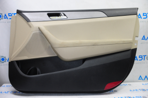 Обшивка двери карточка передняя правая Hyundai Sonata 15-19 черн с беж вставкой пластик, подлокотник кожа, сер молдинг структура, тычки, под химчистку