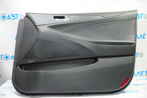 Обшивка дверей картка перед прав Hyundai Sonata 11-15 чорн з чорною вставкою шкіра, підлокітник шкіра, чорна молдинг структура, dimension, подряпини
