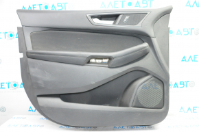 Обшивка двери карточка передняя левая Ford Edge 15-18 черн с черн вставкой тряпка, подлокотник кожа, молдинг ручки серый, надрывы, царапины