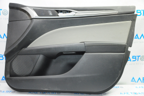 Обшивка двери карточка передняя правая Ford Fusion mk5 17-20 черн с серой вставкой тряпка, подлокотник кожа, молдинг серый структура, царапины, тычки