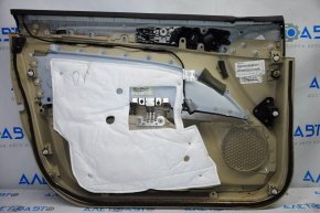 Обшивка двери карточка передняя правая Ford Fusion mk5 13-16 беж с беж вставкой тряпка, подлокотник кожа, молдинг серый структура
