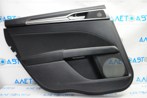 Обшивка двери карточка задняя левая Ford Fusion mk5 17-19 черн с черн вставкой тряпка, подлокотник кожа, молдинг серый структура, царапины