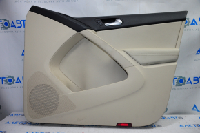 Обшивка двери карточка передняя правая VW Tiguan 09-17 беж с беж вставкой кожа, подлокотник кожа, царапина