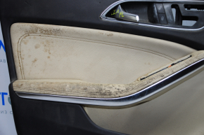 Обшивка двери карточка передняя левая Mercedes CLA 14-19 черн с беж вставкой кожа, подлокотник кожа, царапины, тычки, под химчистку