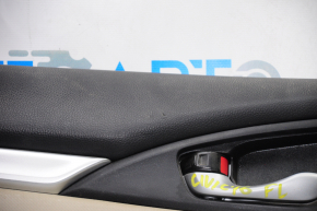 Обшивка дверей картка перед лев Honda Civic X FC 16-21 4d чорн з беж вставкою пластик, підлокітник ганчірка, подряпини, під хімчистку, тички