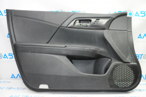 Обшивка двери карточка передняя левая Honda Accord 13-17 черн с черн вставкой кожа, подлокотник кожа, молдинг ручки тип 2, под память сидений, царапины