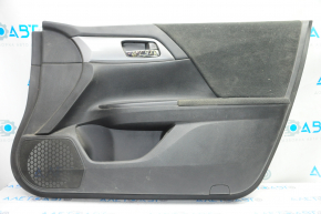 Обшивка дверей картка перед правою Honda Accord 13-17 чорн з чорною вставкою велюр, підлокітник велюр, молдинг ручки тип 1, подряпини, під хімчистку