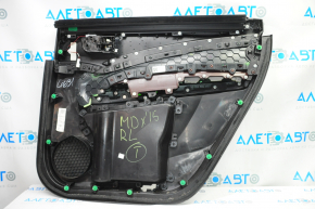 Обшивка дверей картка зад лев Acura MDX 14-16 чорна з чорною вставкою шкіра, підлокітник шкіра, молдинг під дерево глянець, шторка, подряпини