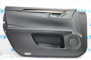 Обшивка двери карточка передняя левая Lexus ES300h ES350 13-18 черн с черн вставкой кожа, подлокотник кожа, молдинг под дерево глянец, под память сидений