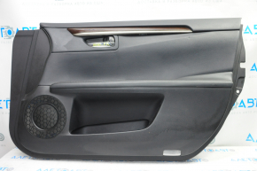 Обшивка двери карточка передняя правая Lexus ES300h ES350 13-18 черн с черн вставкой кожа, подлокотник кожа, молдинг под дерево глянец, царапины, тычки