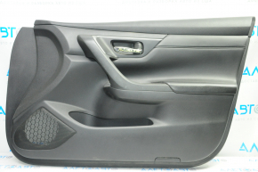 Обшивка дверей картка перед правим Nissan Altima 13-18 черн з чорним вставкою шкіра, подряпини, проріз