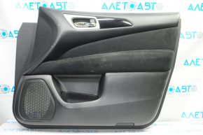Обшивка двери карточка передняя правая Nissan Pathfinder 13-20 черн с черн вставкой тряпка, подлокотник тряпка, молдинг черн глянец, царапины, тычки, под химчистку