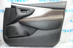 Обшивка дверей картка передня права Nissan Murano z52 15-17 чорна з коричневою вставкою шкіра, молдинг сірий глянець, подряпини, тички
