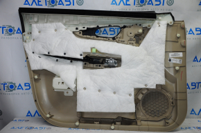 Обшивка дверей картка перед правим Nissan Rogue 14-20 беж з беж вставкою пластик, молдинг під карбон глянець, підлокітник шкіра