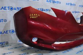 Бампер передний голый Nissan Leaf 13-17 красный, прижат, надломаны креп